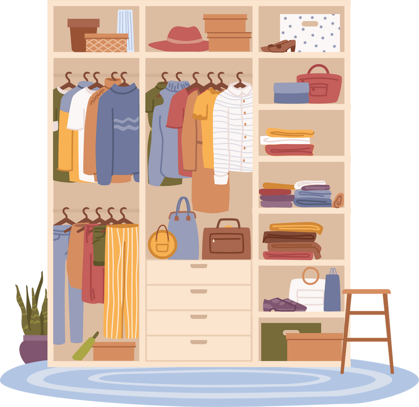 Female Wardrobe with Organized Clothes